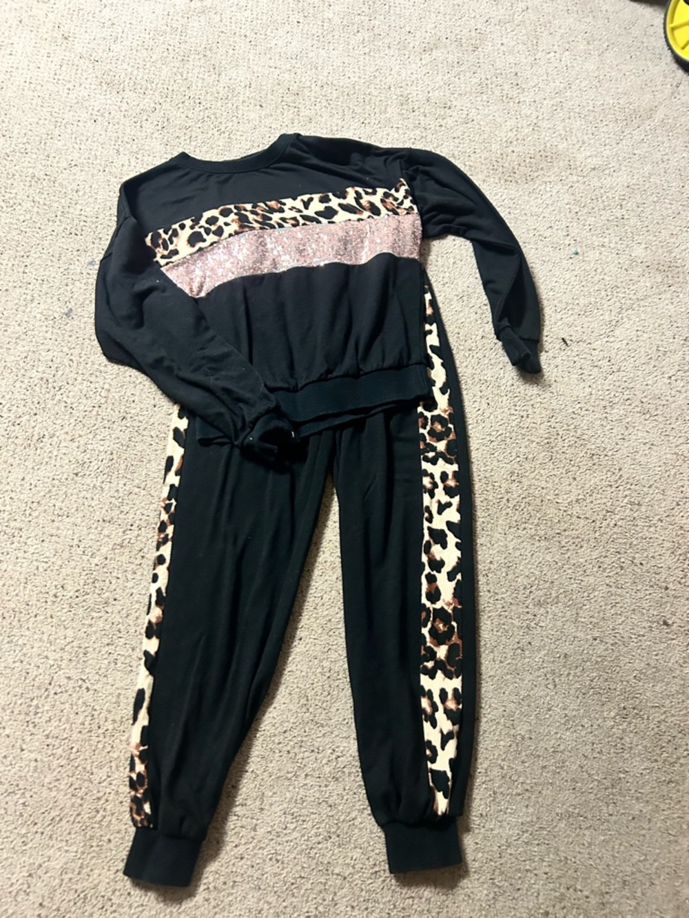 SHEIN Black Leopard Stripe Glitter Two-Piece Pantsuit